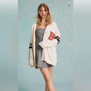 Miss Selfridge varsity cardigan with tipping in cream